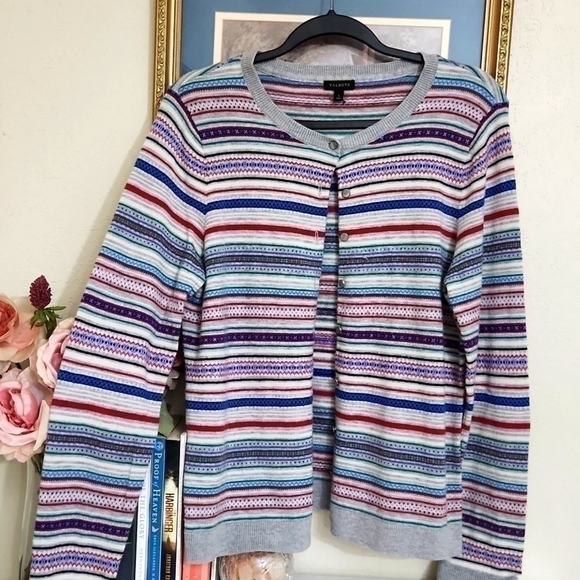 Lambs wool Blend Talbots Sweater Cardigan Collegiate Large Medium Modest - Picture 2 of 11
